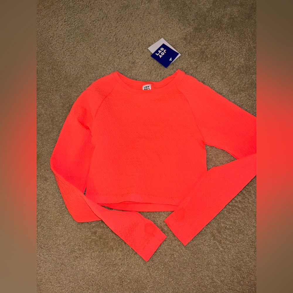 JoyLab orange textured long sleeve be workout top size large NWT